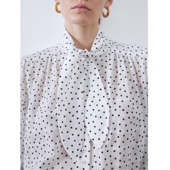 ZARA Jacquard Blouse With Bow - Picture 3 of 8